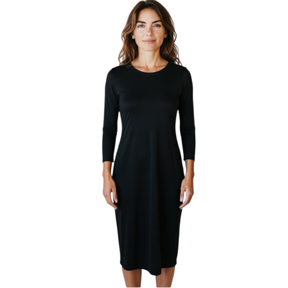 Peruvian Connection Black Long Sleeve Midi Dress Size Small Round Neck Cotton - Picture 1 of 8